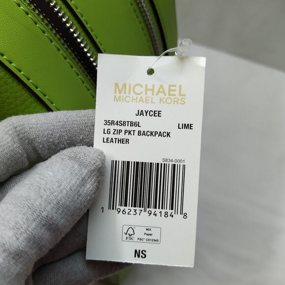 Michael Kors Jaycee Pebbled Green Leather Zipper Top Handle Large Backpack - NWT